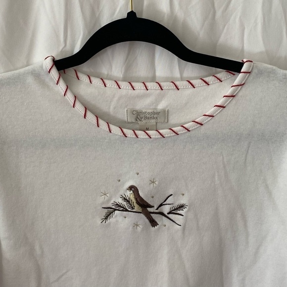 Christopher & Banks Women’s White, Red, Brown Bird 3/4 Sleeve Top Size M - Picture 2 of 11